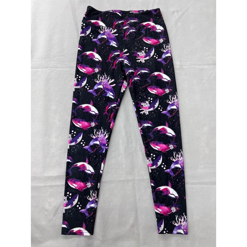 Orca Whale Print Leggings Black Purple Pink Marine Life Yoga Pants OS